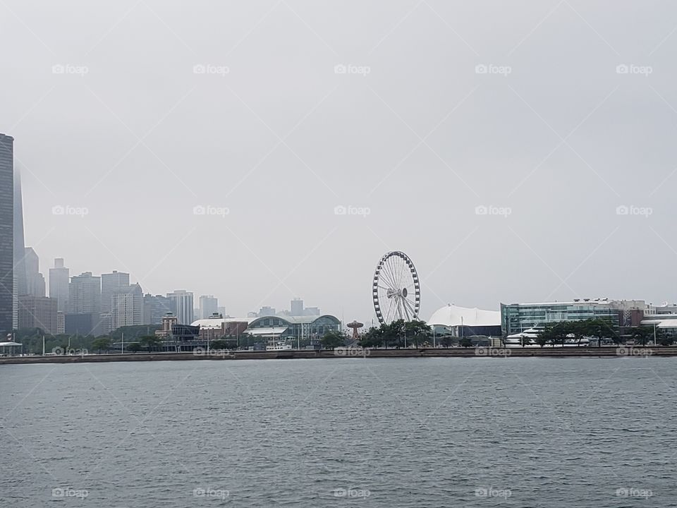 A foggy look on the Navy Pier skyline