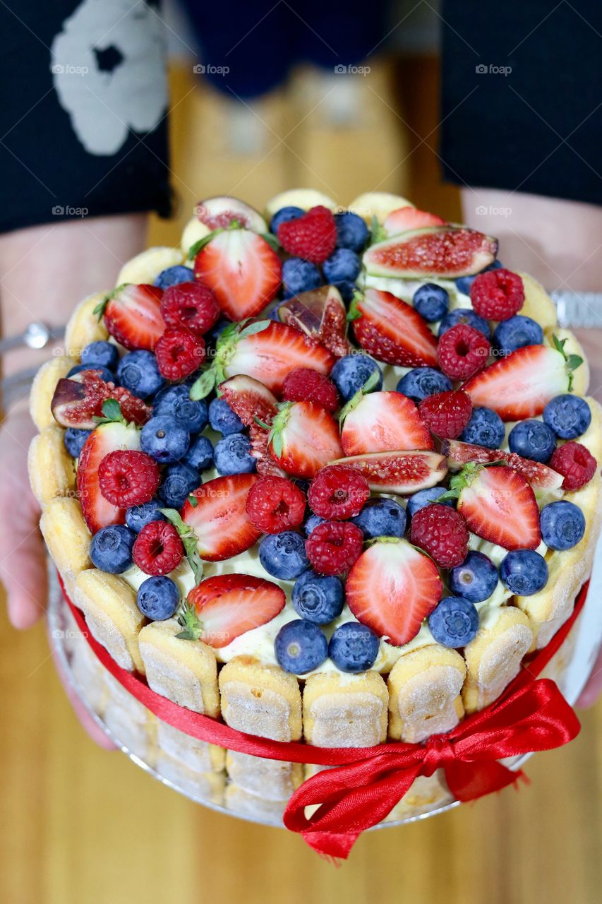 Fruits on the top of cake