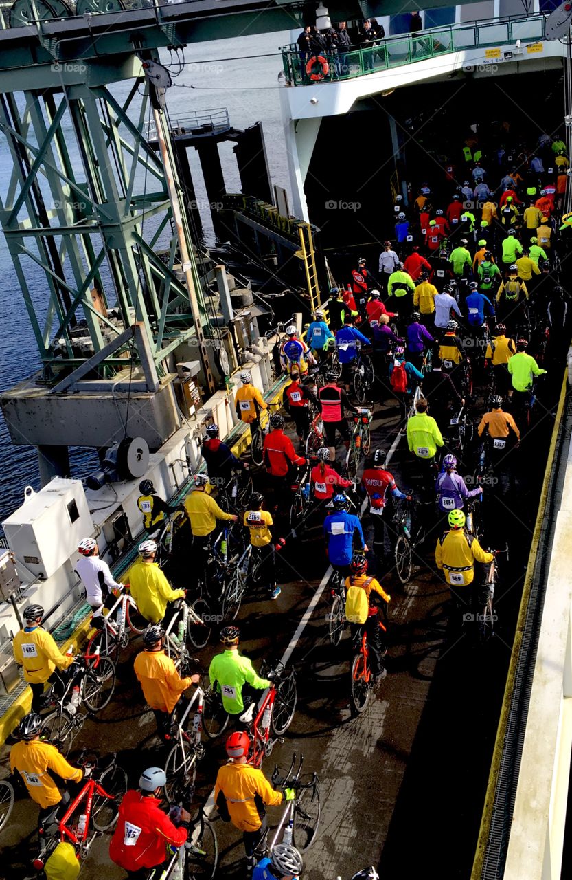 Bikers boarding Bainbridge Island to Seattle Ferry