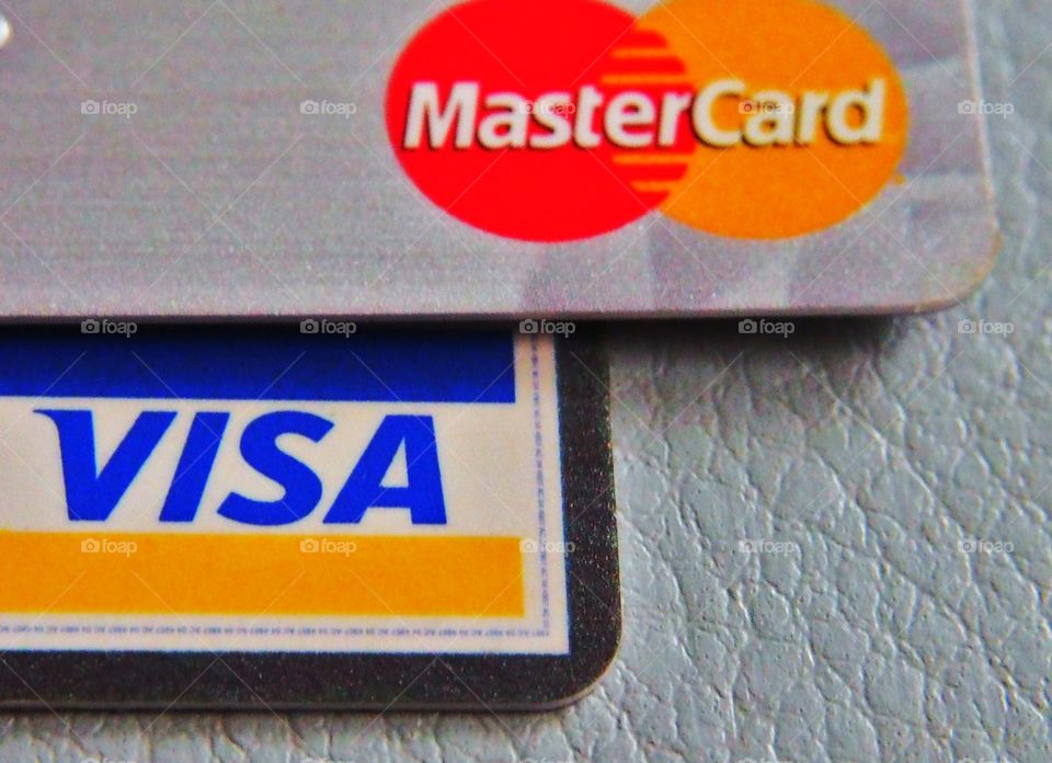 Close up of visa and master credit card