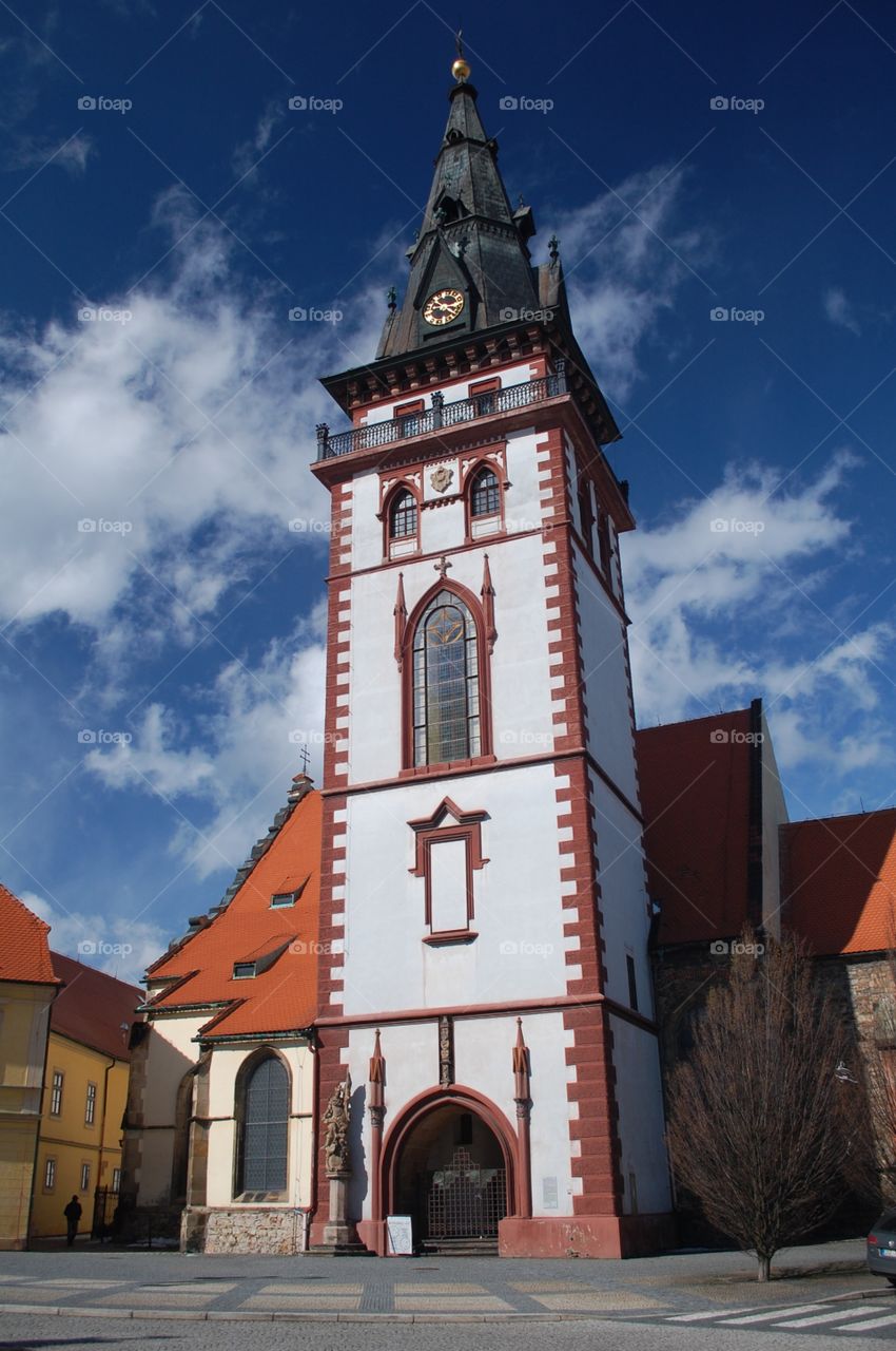 Kostel Nanebevzetí Panny Marie Chomutov. Town square church in Chomutov, Czech Republic