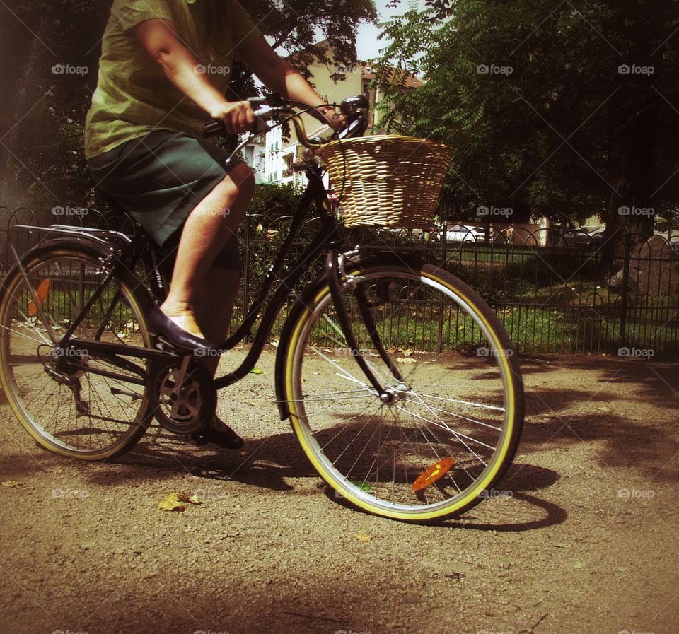 Bike. Old woman on bicycle France