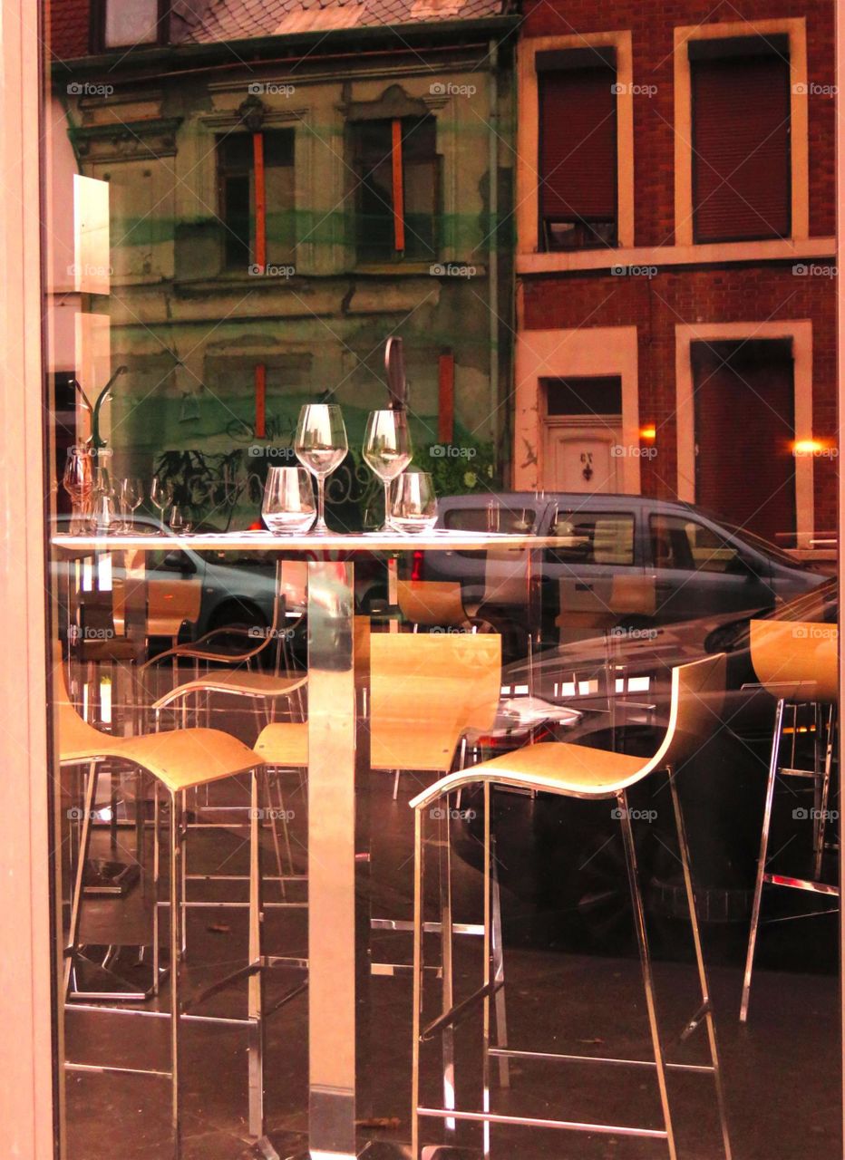 reflection in restaurant window