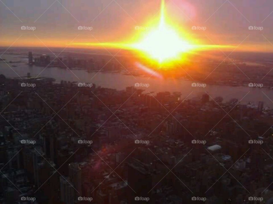 Manhattan sunset. sunset from the empire state building 