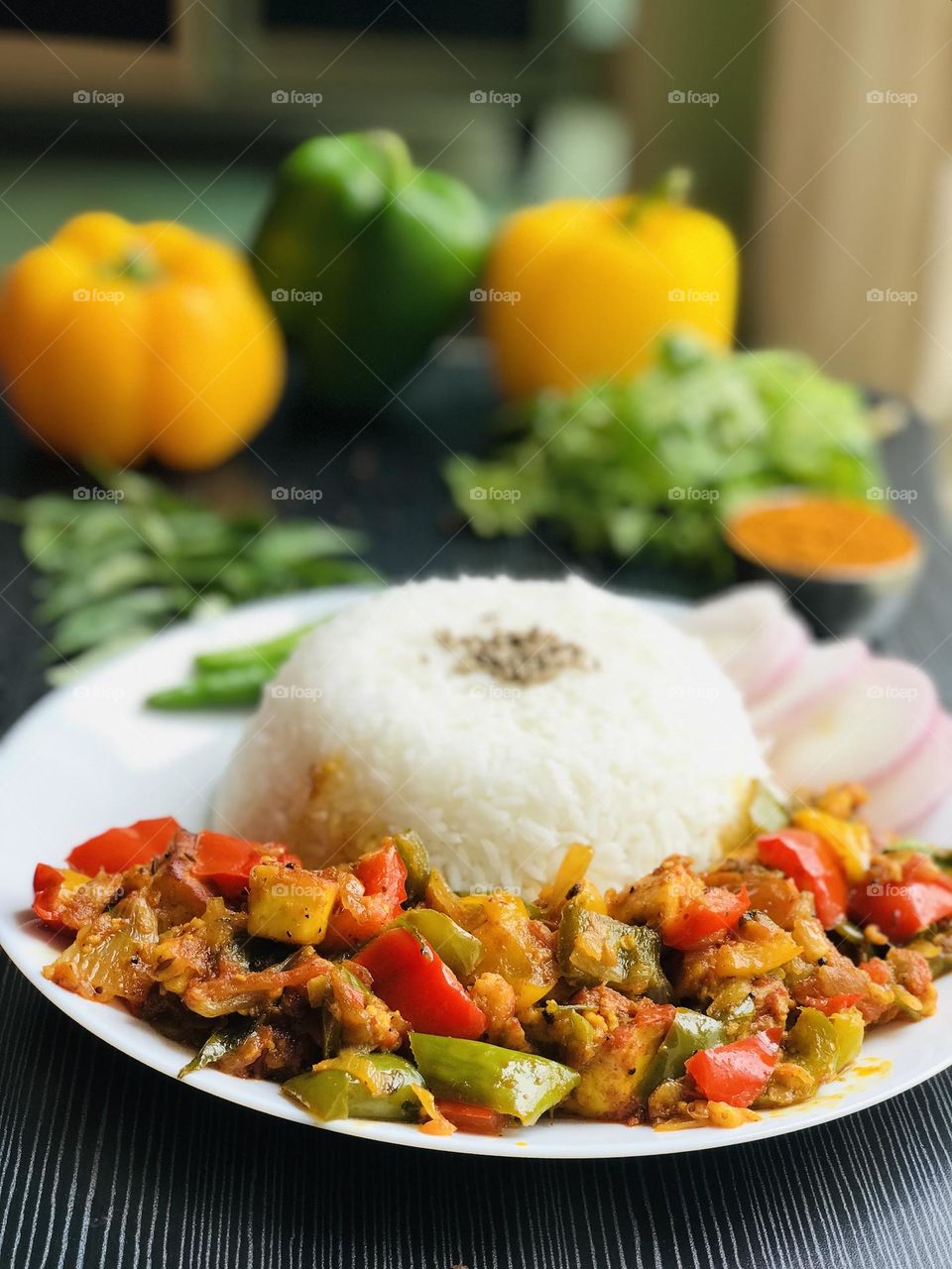 Capsicum pannier curry along with jeera rice 