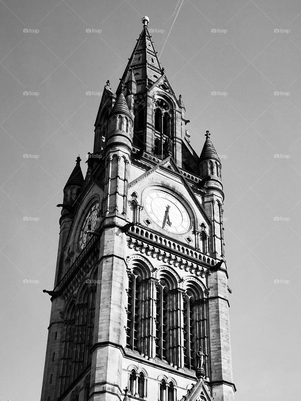 Black and white gothic clock tower 