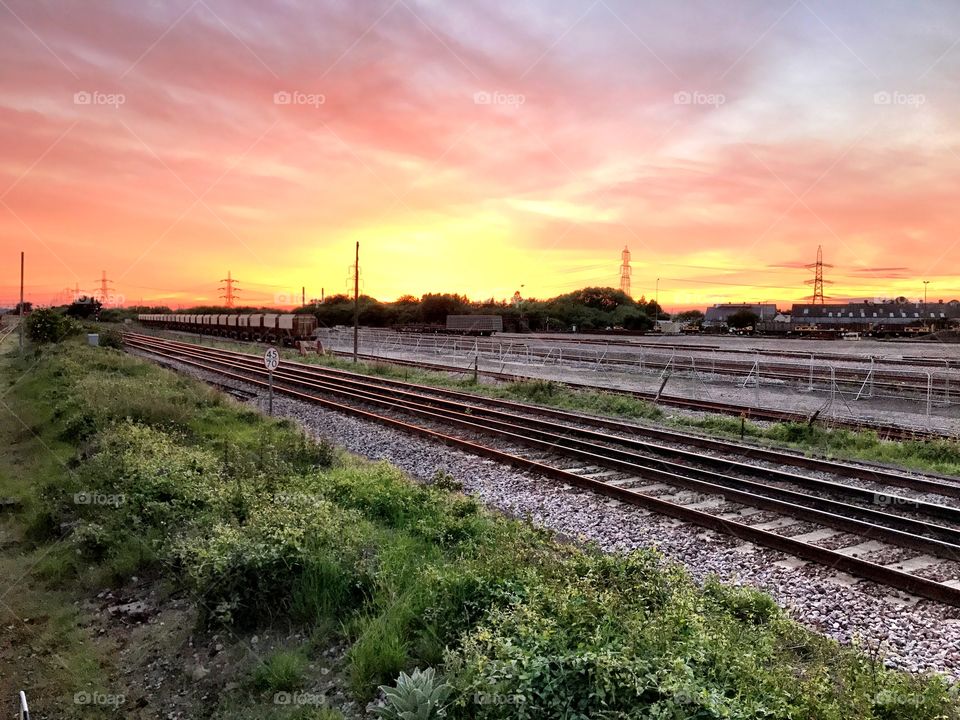 Sunset over Railway Yard - Railroad Yard