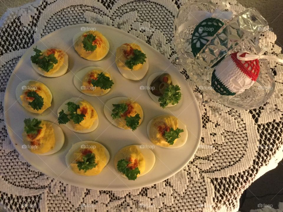 Plate of  deviled eggs 
