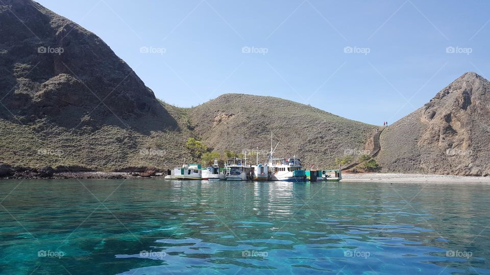 Boats docking at Padar Island