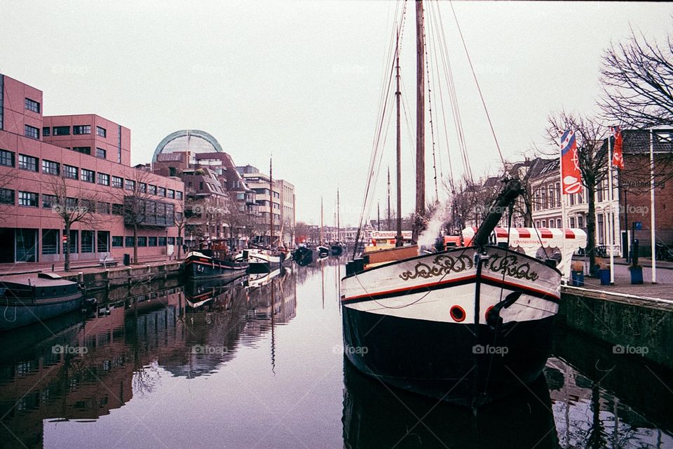 In the city Leeuwarden, a sailingship which now is a restaurant ! Center of the city.