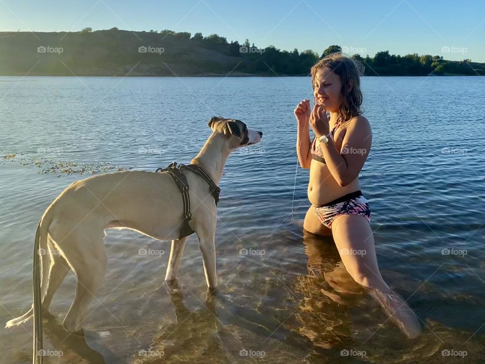 Girl with whippet 