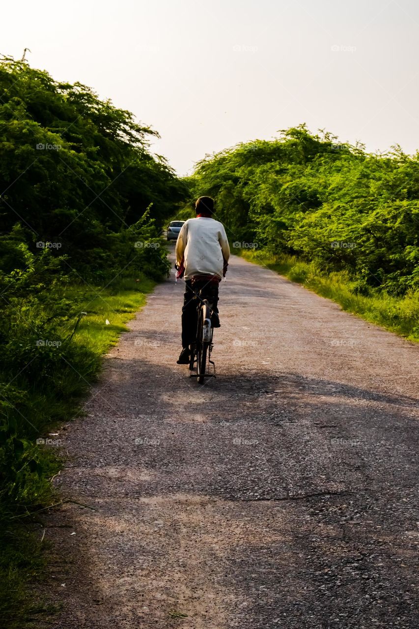 single bicycle with single man