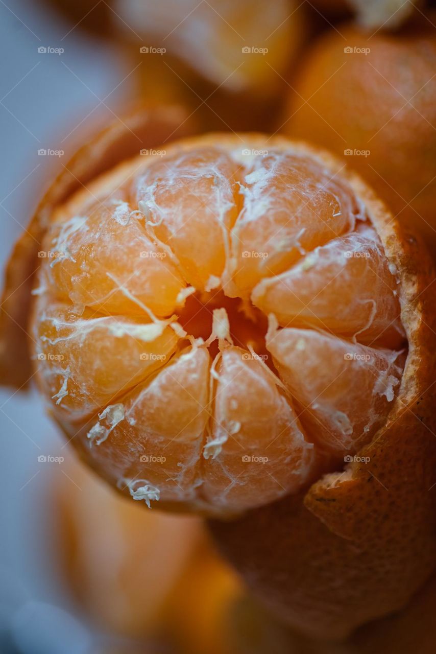 Macro shot of peeled orange 