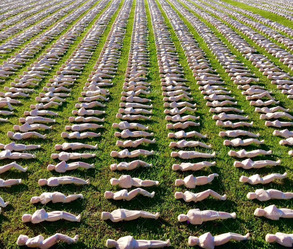 20,000 mini corpse statues layed out in Northernhay Gardens - Exeter in remembrance of those lost in the Battle of the Somme.