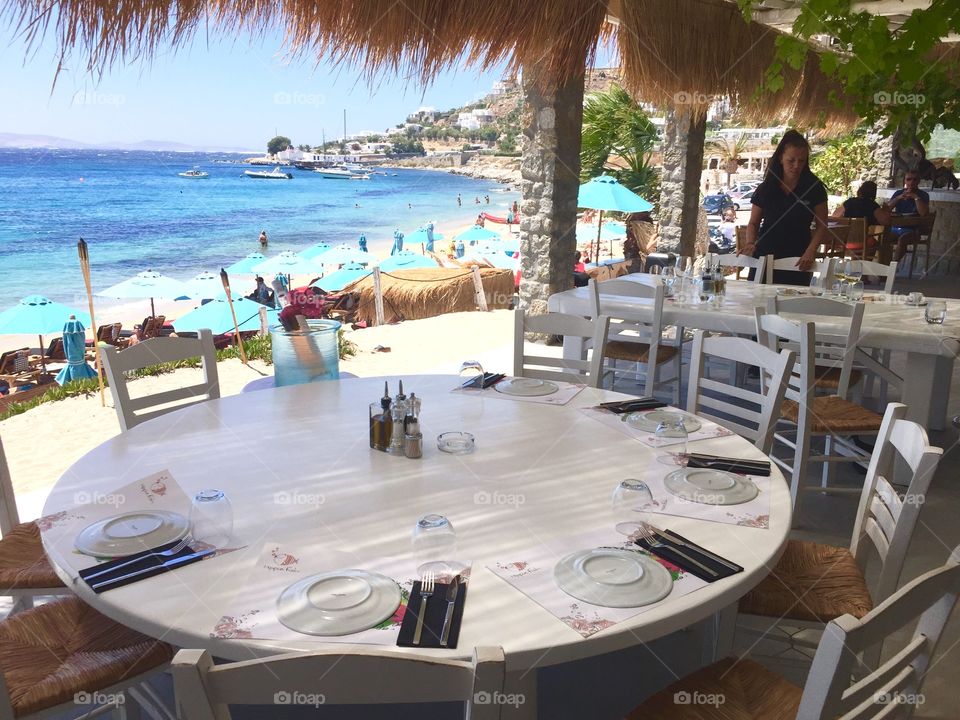 Restaurant by the coast, Mykonos Greece