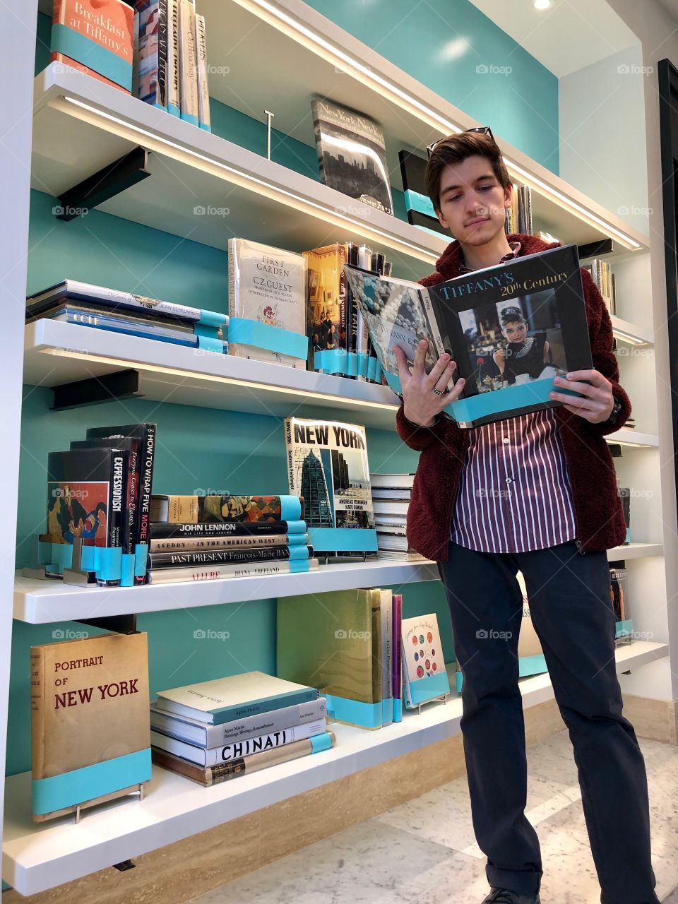 Reading books at Tiffany and co.