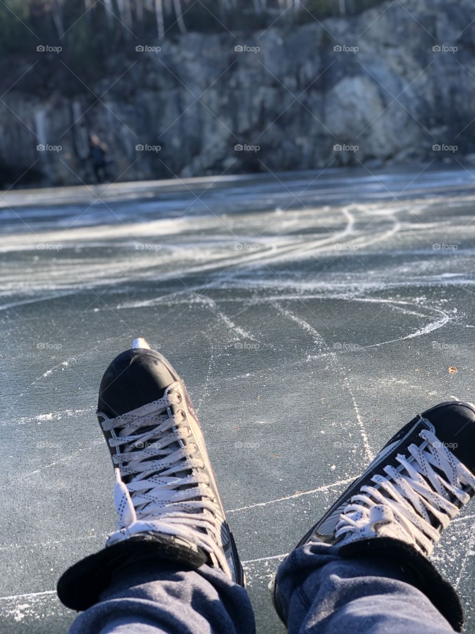 Skating on the frozen pond. Canadian eh