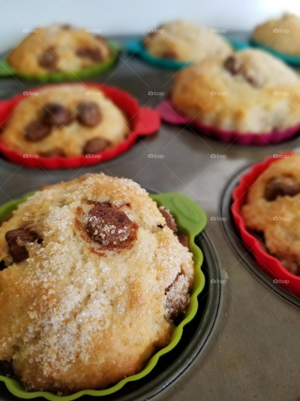 Chocolate chips home cooked muffins