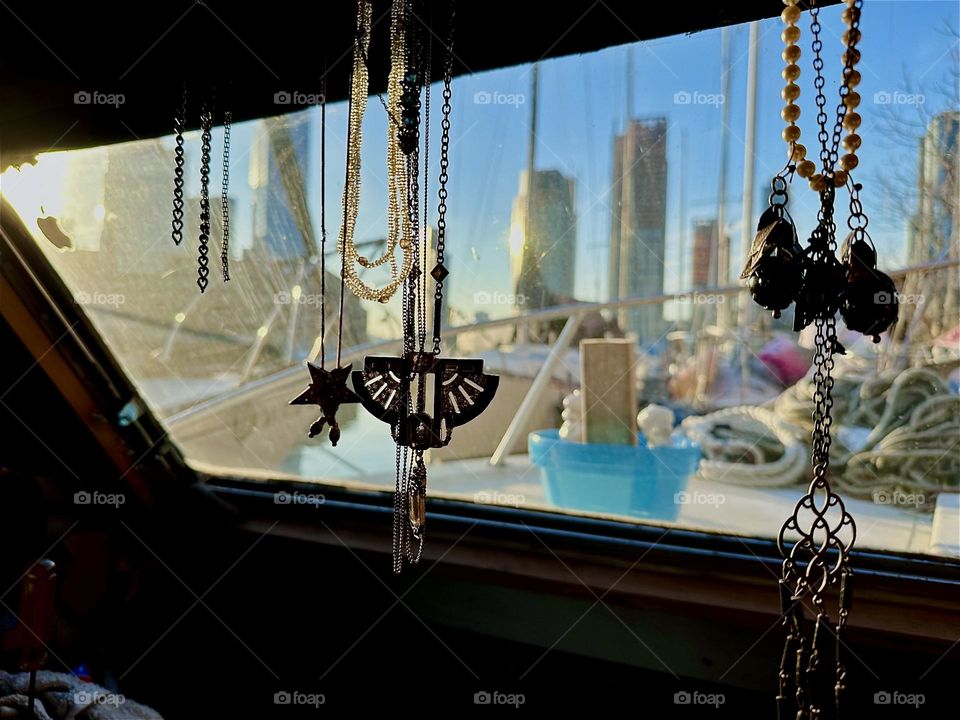 The view from the boat window of “Salvation”, the “28 ft 1969 Luhrs” cabin cruiser that is home to me and my partner “Timothy Trespas” is always fantastic at different times of day and in all kinds of weather. 2023. Hypnotic Productions