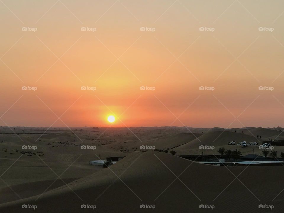 Enjoy the golden sunset at desert.