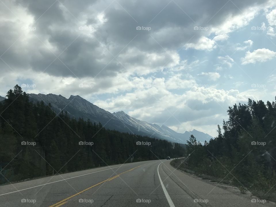 Driving down the highway in the Columbia Icefield