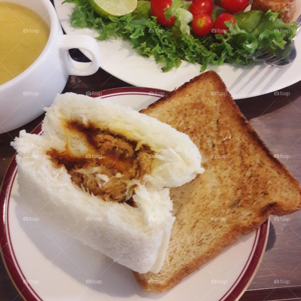 Shredded Pork with Chilli Paste Sandwich with Grilled Bread.
