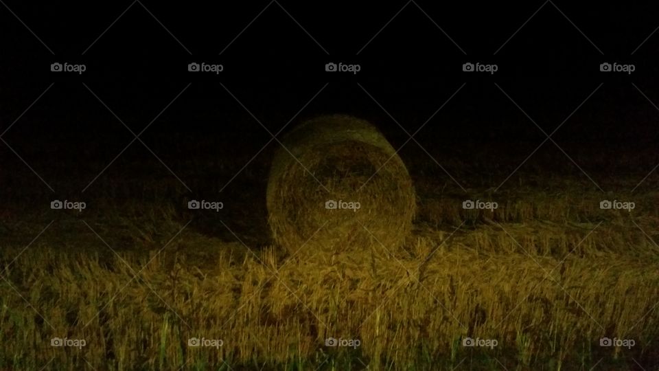 Bale of hay during the night