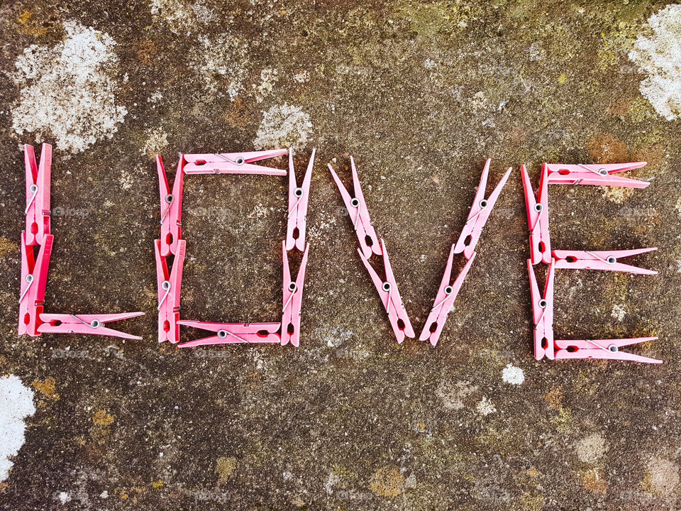 Love text made from clothespin