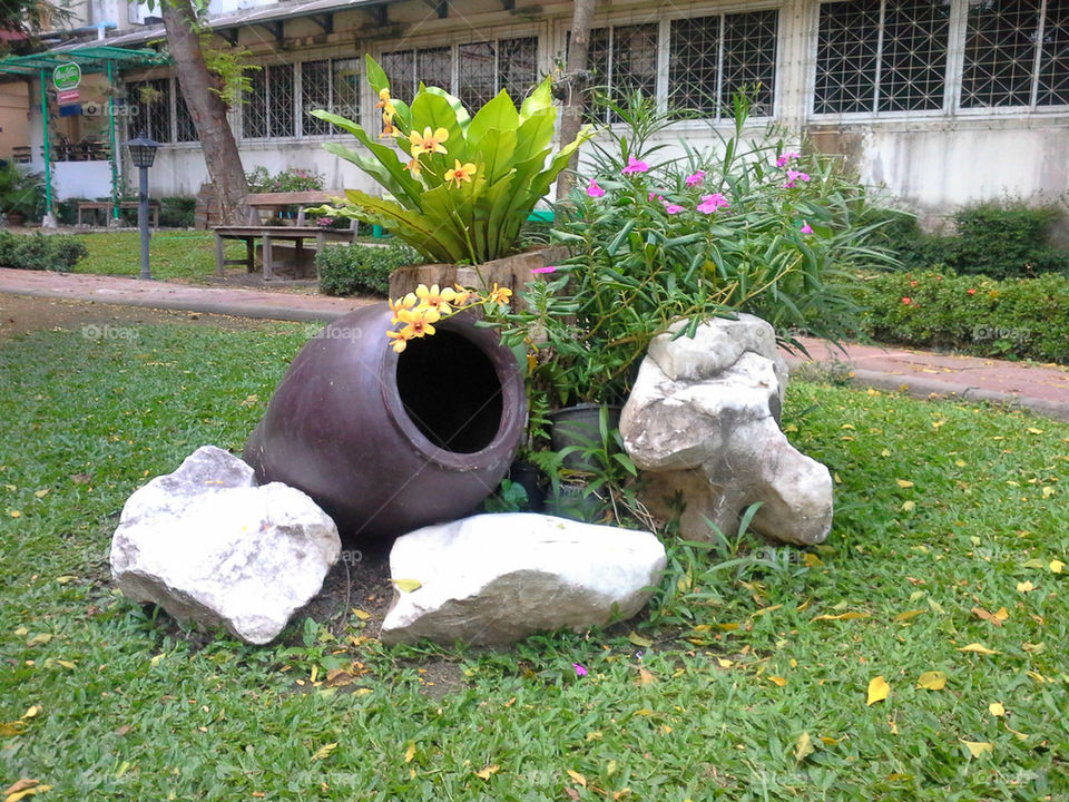 Clay pot decoration in garden