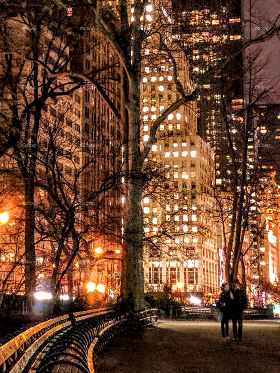 people strolling in Central Park at night