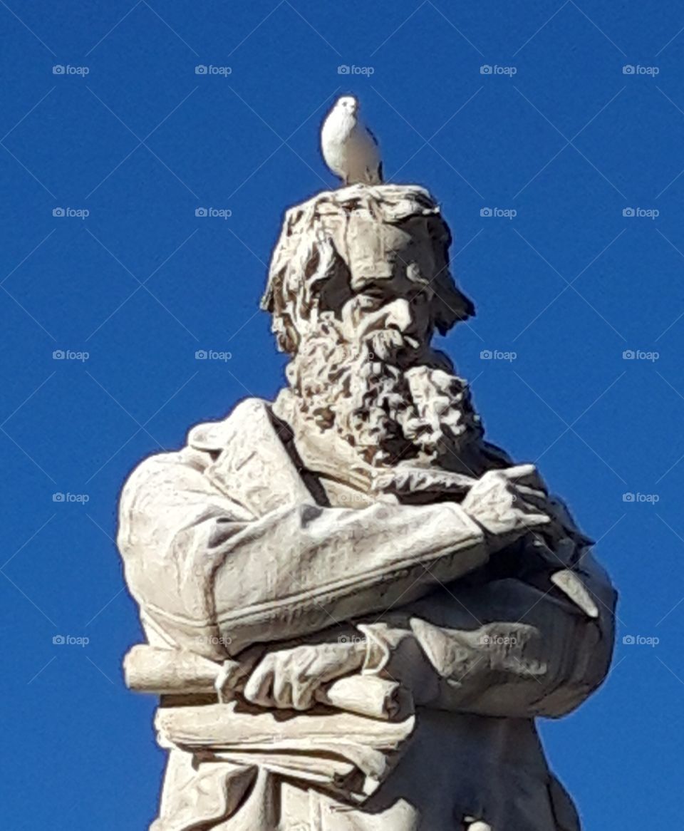 statue of Manin with pigeon in Venice