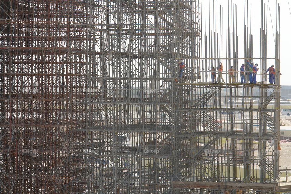 Qatar Construction . Construction work at height amongst a sea of metal 