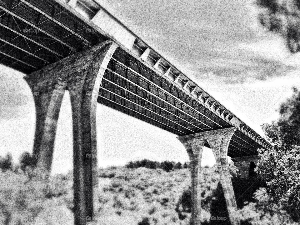 Highway overpass bridge spanning a canyon