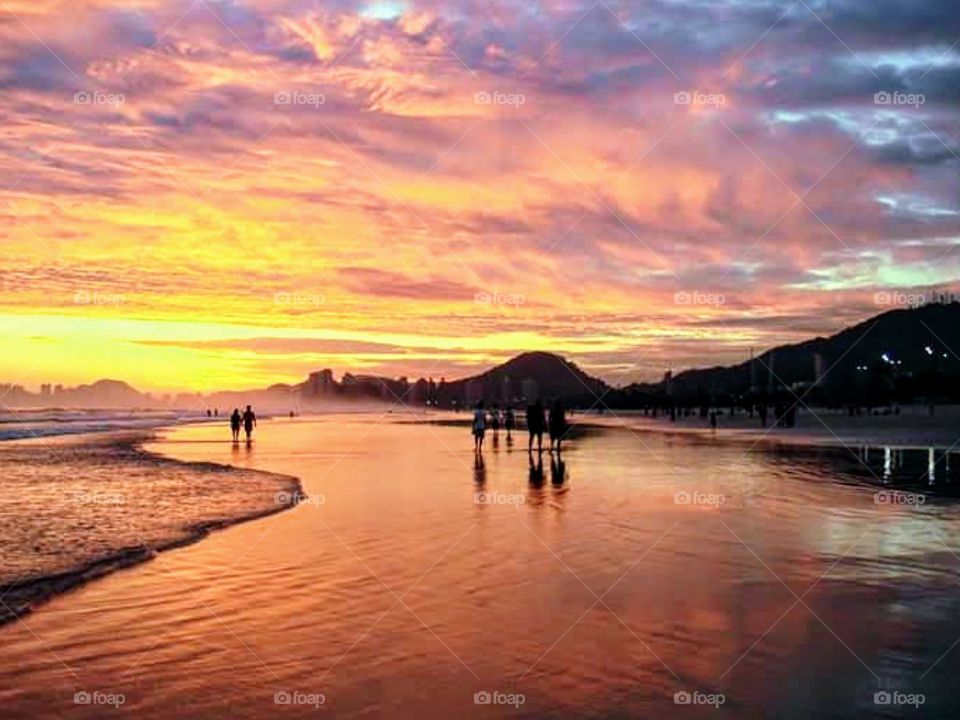 Sunset on the beach of Guarujá- Brazil