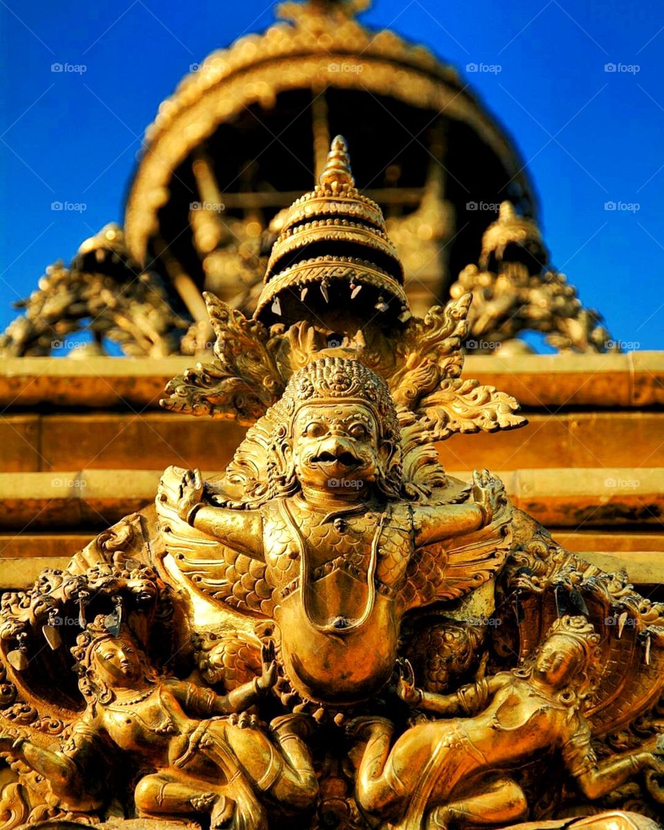 Majestic Garuda - mythological King of Birds. Photograph taken at a Hindu temple in Nepal.