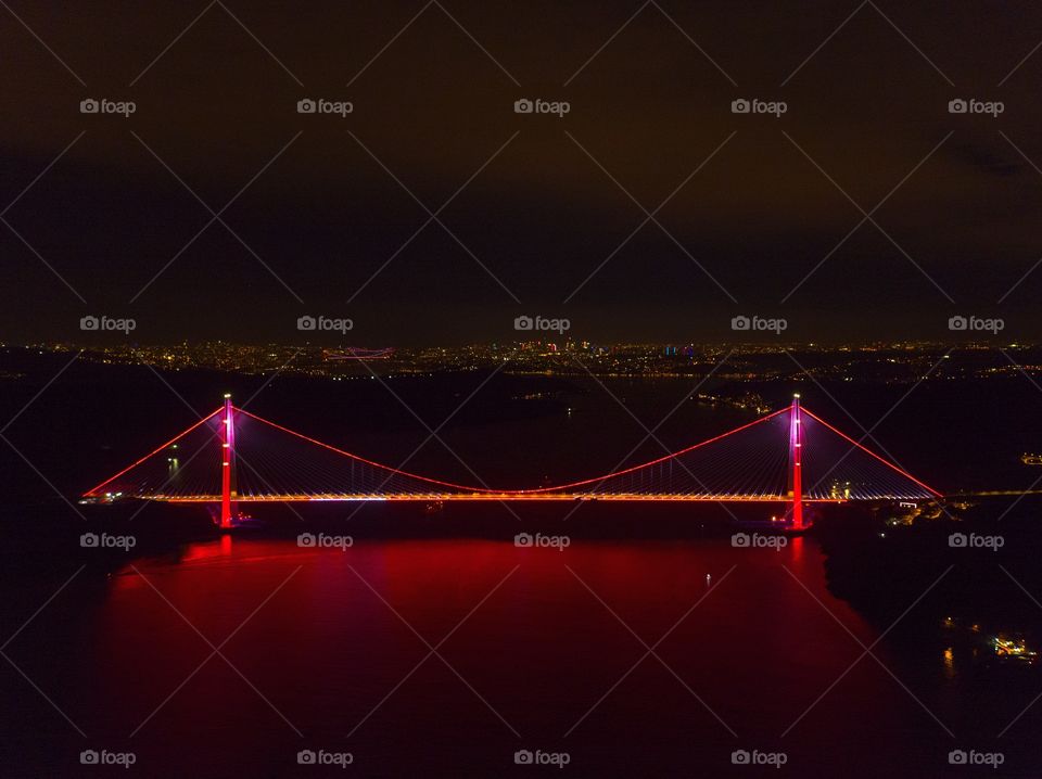 İstanbul Yavuz Sultan Selim Bridge night drone shooting