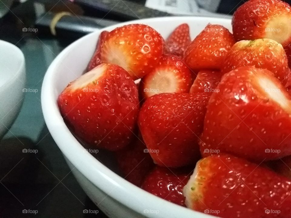 Close-up of strawberries in bowl