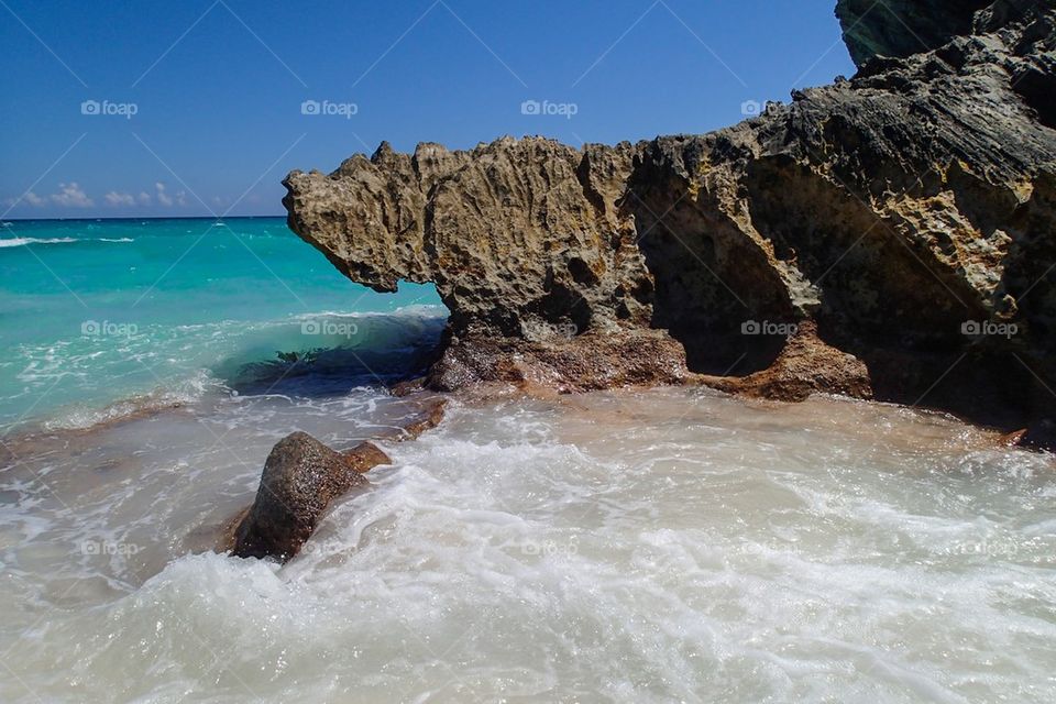 Rocky mountain in sea