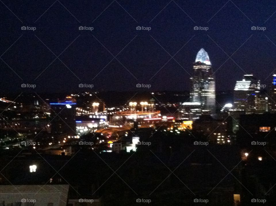 Cincinnati skyline at night. Cincinnati skyline all lit up and sparkling at night