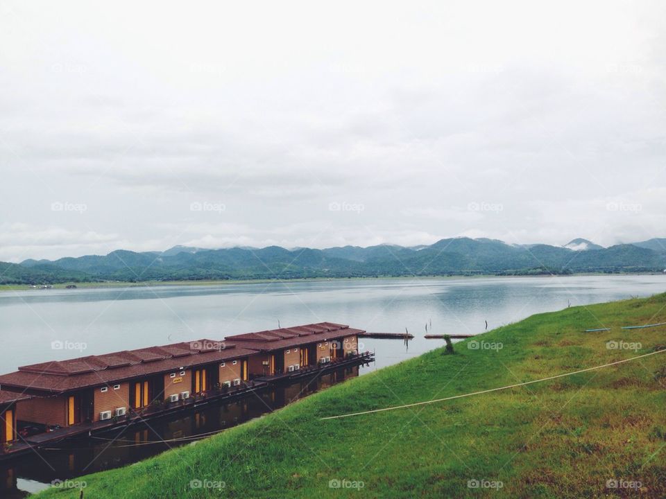 Floating raft surrounding the nature mountain
