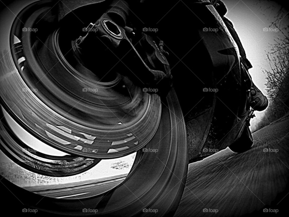 motorcycle wheel at speed