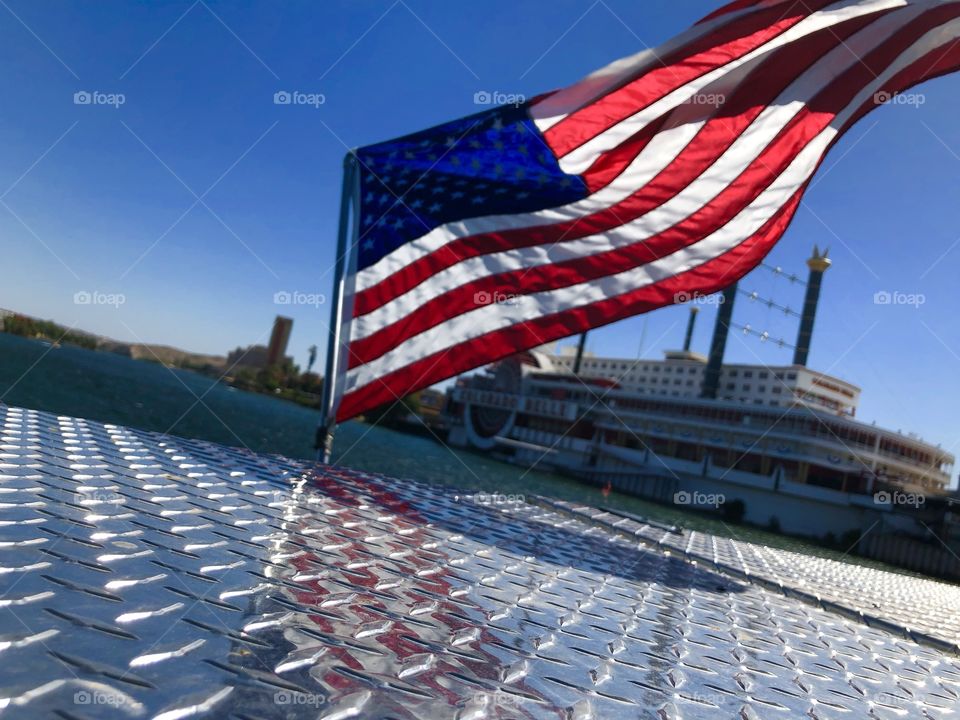 American flag caught up in the wind 