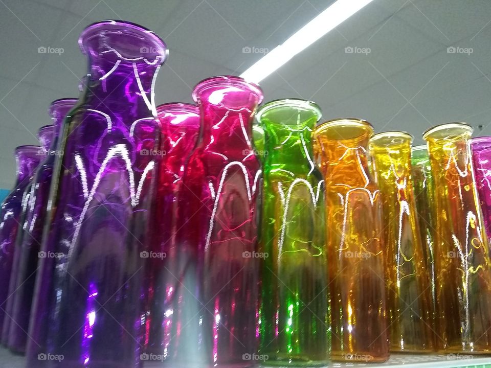 Colorful row of vases
