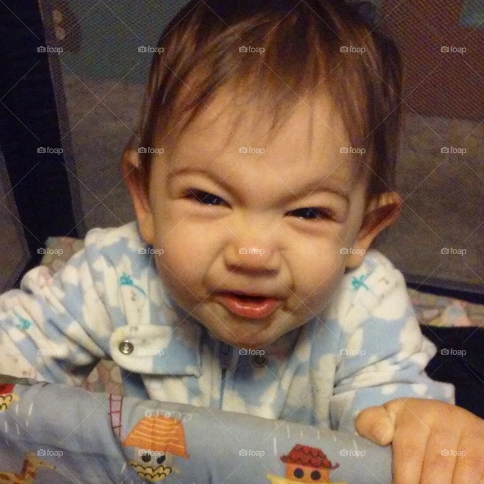 Prune Face. Daughter tried blended prunes for the first time and hated it.