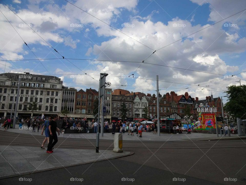 city life at Old Market Square  in Nottingham , England