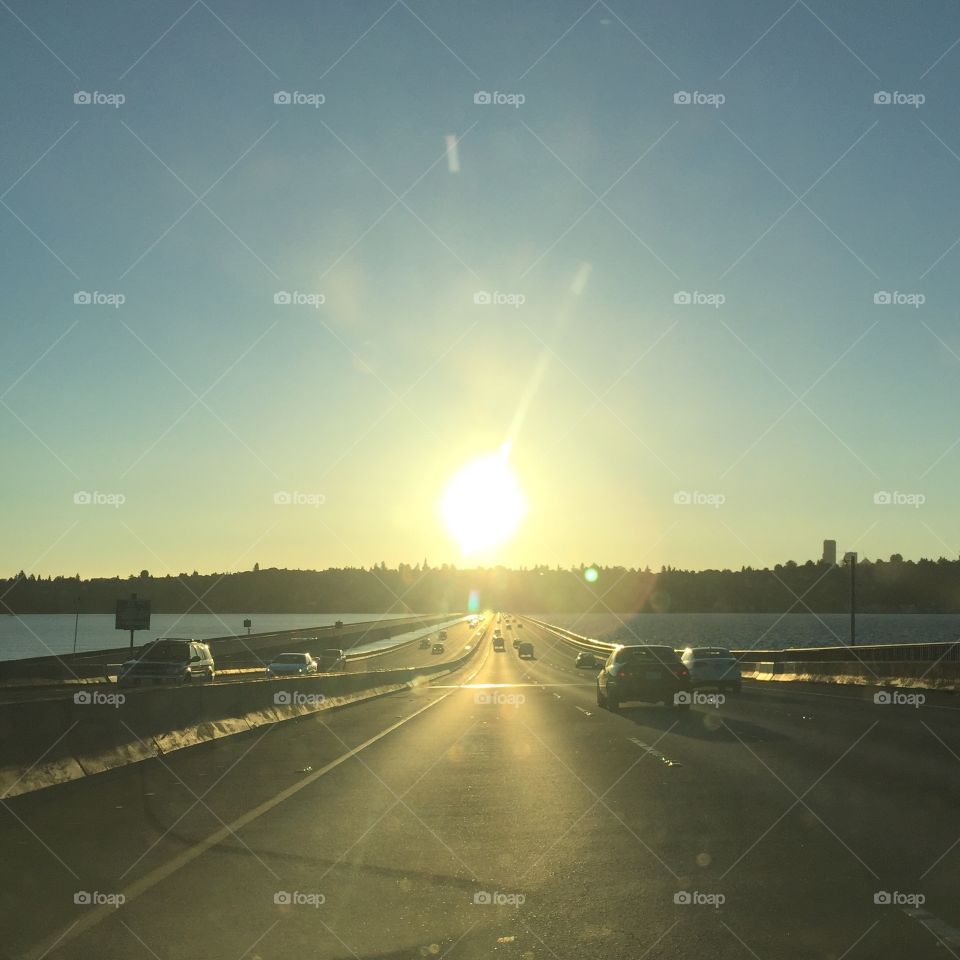 I-90 Bridge. Heading towards the sun. 