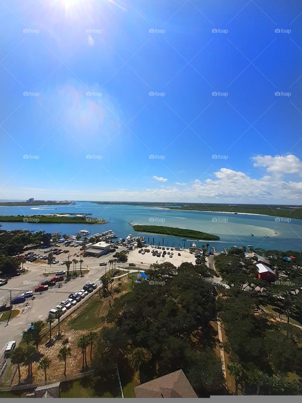 The view from the top of the Ponce Inlet Lighthouse in Ponce Inlet, Florida. There are over 20p steps to get to the top. It was quite the workout. Worth it for the view.