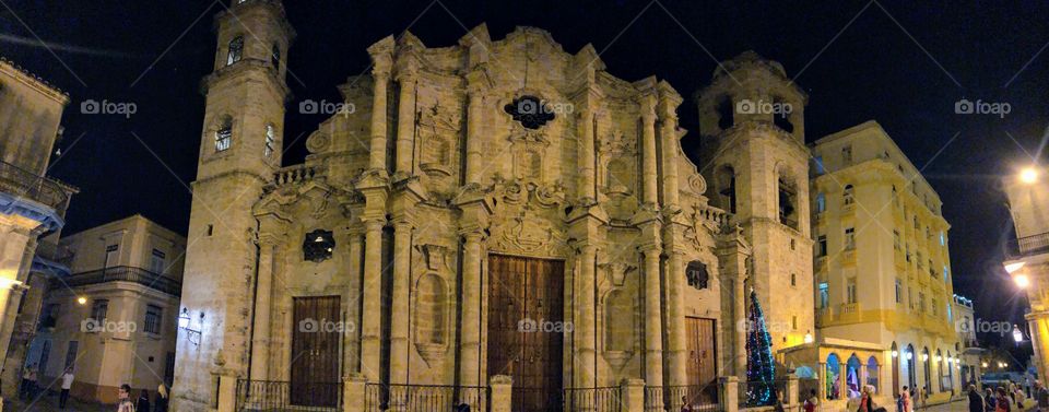 The front of the the Catedral de San Cristobal (The Cathedral of Havana) located in the Plaza de la Catedral in Habana Vieja (Old Havana), Cuba