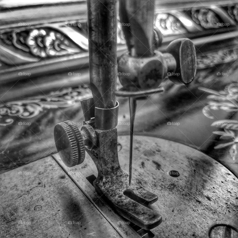 Close-up of an old sewing machine