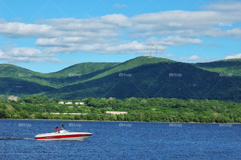 river boat mountains front by delvec